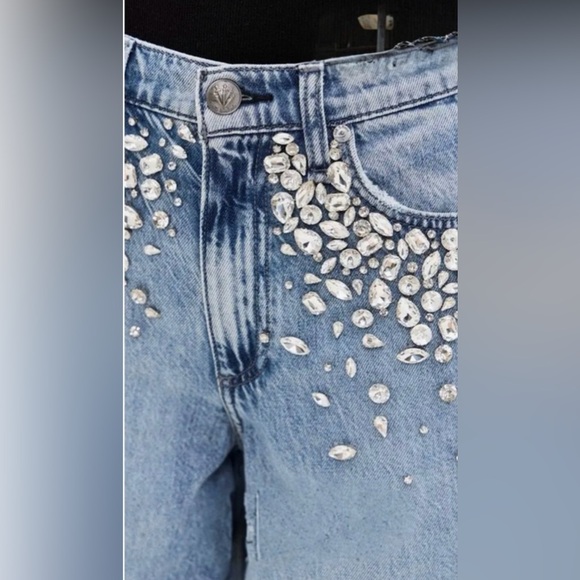 rag & bone Light Blue Embellished Wide Leg Jeans - Picture 4 of 6